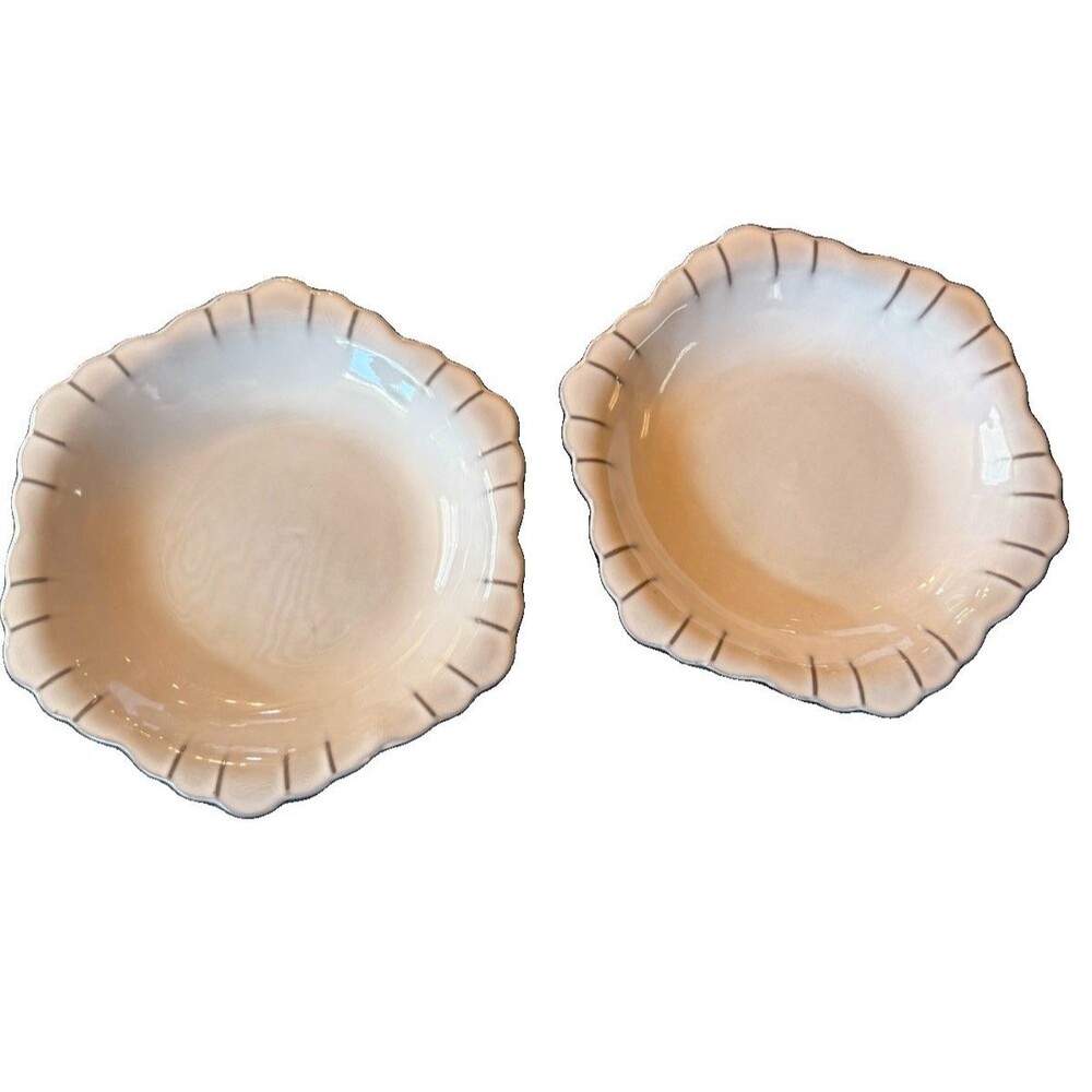 Set Of 2 Crate & Barrel Lira GRAY Scalloped Edges Porcelain Bowls